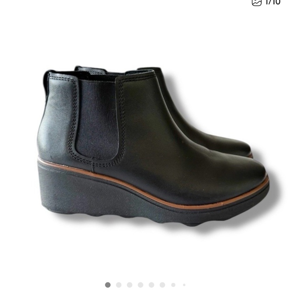Clark’s Black Macy Tisbury Ankle Chelsa Boots Wedge leather Women’s 10